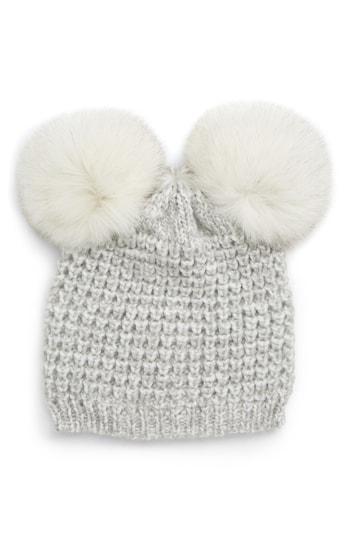 Women's Kyi Kyi Genuine Fox Fur Pompoms Hat - Grey