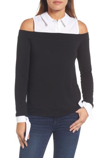 Women's Pleione Mixed Media Cold Shoulder Top