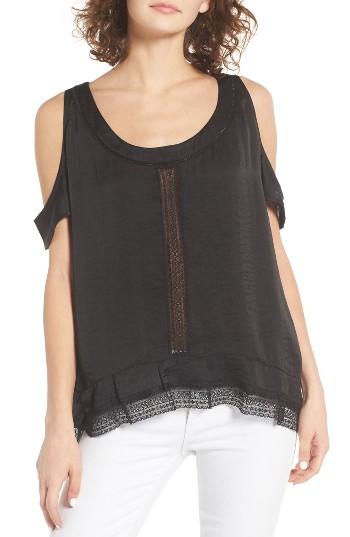 Women's Hinge Lace Trim Cold Shoulder Top