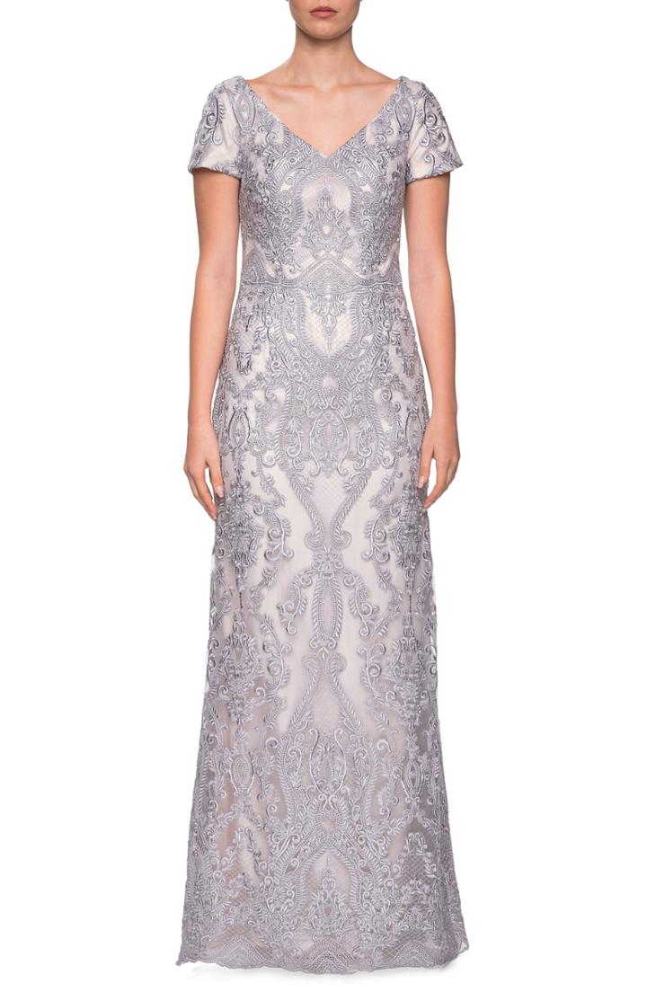Women's La Femme Embroidered Lace Column Dress