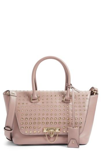 Valentino Garavani Small Demilune Studded Calfskin Leather Satchel -