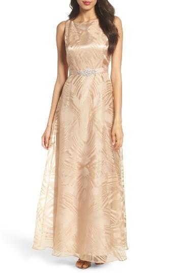 Women's Ellen Tracy Embellished Burnout Gown - Metallic