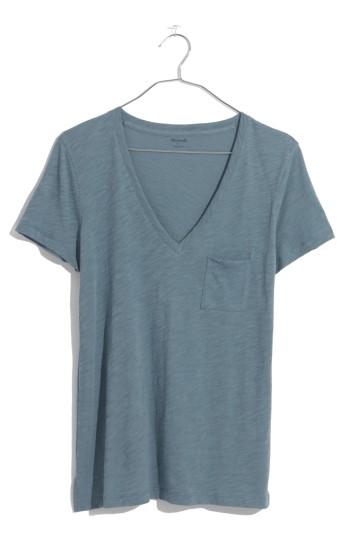 Women's Madewell Whisper Cotton V-neck Pocket Tee, Size - Blue