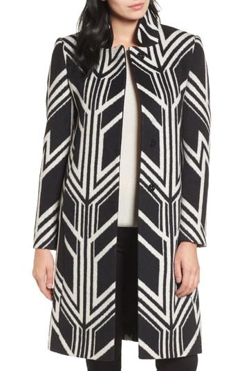 Women's Kenneth Cole New York Art Deco Print Coat - Black