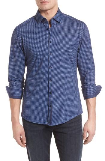 Men's Stone Rose Floral Geo Print Knit Sport Shirt, Size - Blue