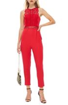 Women's Topshop Saskia Lace Trim Jumpsuit Us (fits Like 0-2) - Red