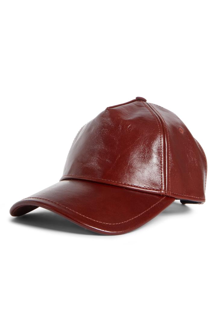 Women's Rag & Bone Marilyn Leather Baseball Cap - Brown