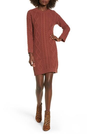 Women's Cotton Emporium Cable Knit Sweater Dress - Pink