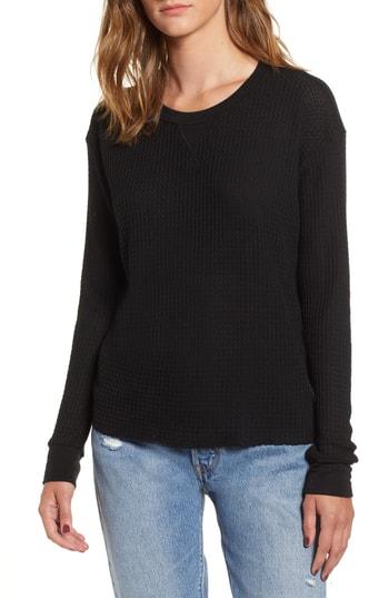 Women's Rvca Cited Waffle Knit Pullover Top - Black