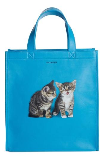 Balenciaga Kittens Market Leather Shopper - Blue