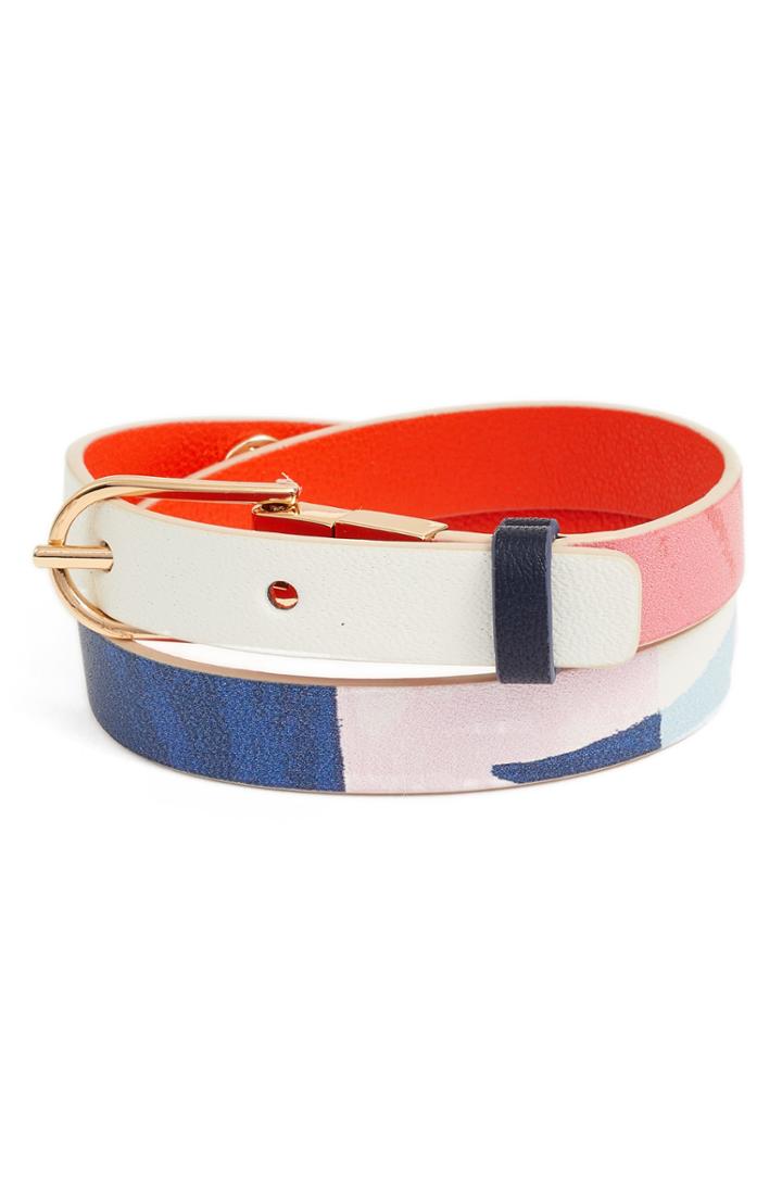 Women's Tory Burch Reversible Print Leather Double Wrap Bracelet