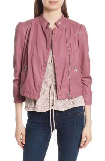 Women's Rebecca Taylor Garment Washed Leather Moto Jacket - Pink