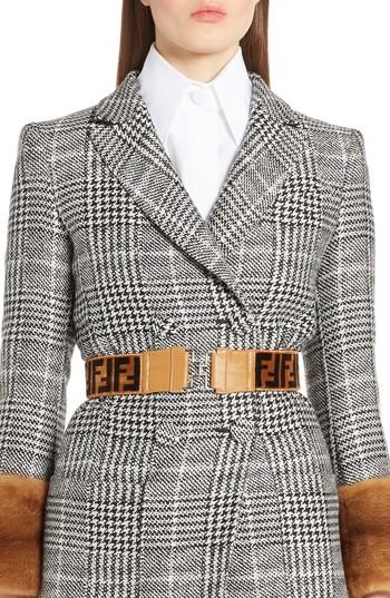 Women's Fendi Logo Velvet Belt - Black/ Camel