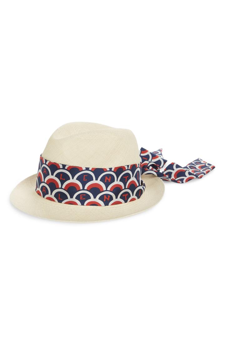 Women's Valentino Logo Scarf Straw Hat - Blue