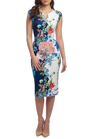 Women's Eci Print Notch Neck Sheath Dress - Blue