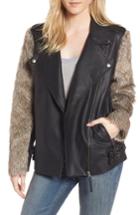Women's Treasure & Bond Faux Fur Sleeve Moto Jacket, Size - Black