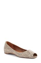 Women's Aquatalia Camille Genuine Snakeskin Peep Toe Flat M - Beige