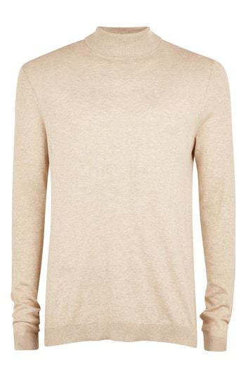 Men's Topman Classic Fit Turtleneck Sweater, Size - Beige