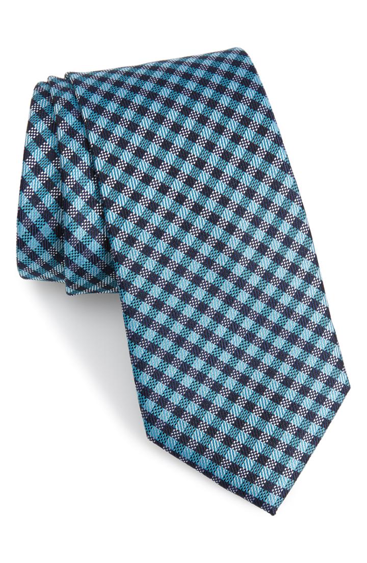 Men's Calibrate Fiswell Check Silk Tie, Size - Blue/green