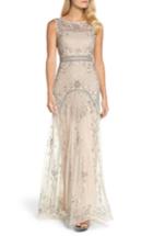 Women's Adrianna Papell Beaded Illusion Column Gown - Beige