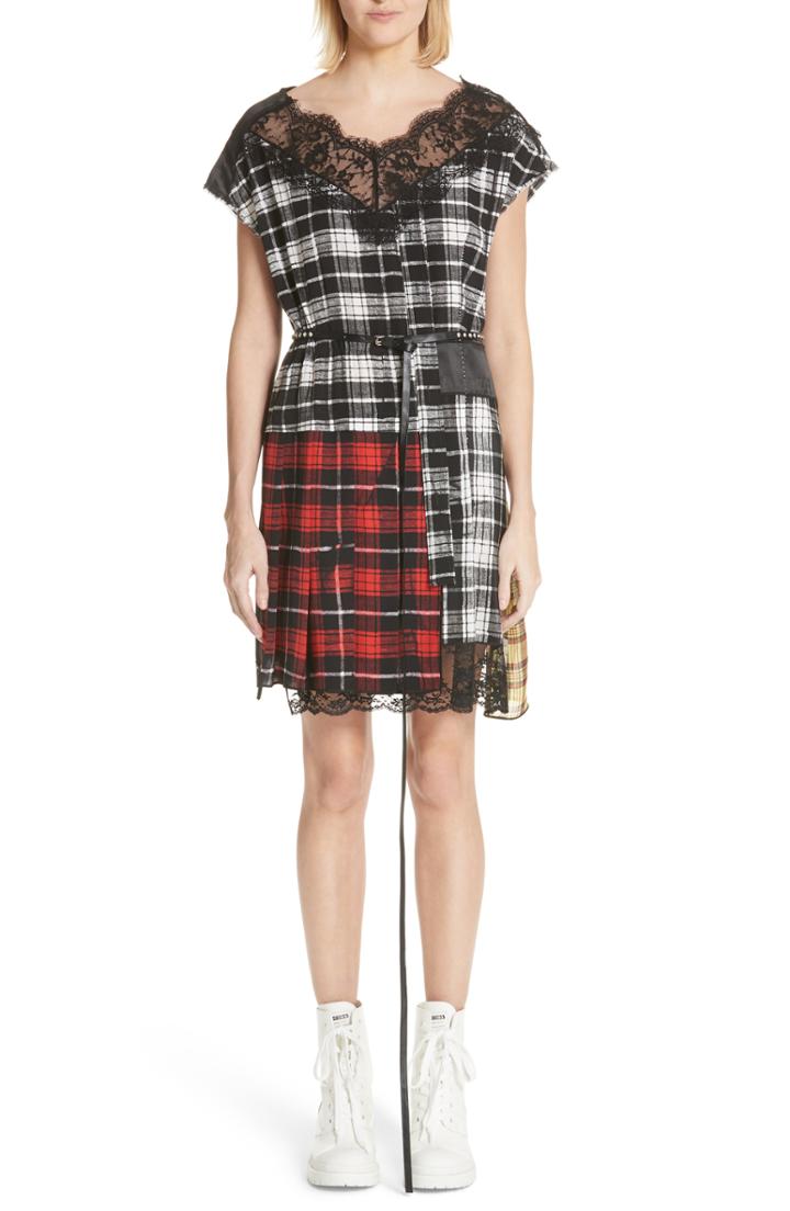 Women's Marc Jacobs Lace Trim Plaid Silk Dress