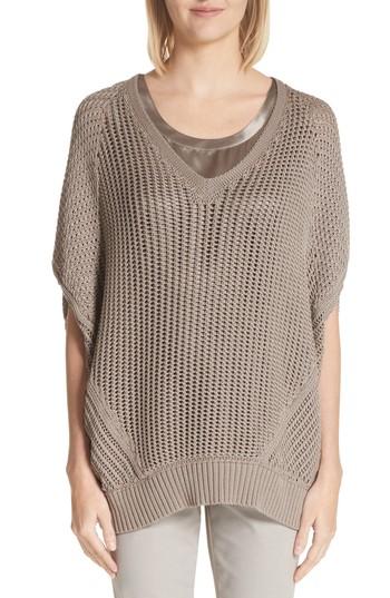 Women's Lafayette 148 New York Mixed Stitch Cotton & Silk Sweater - Grey