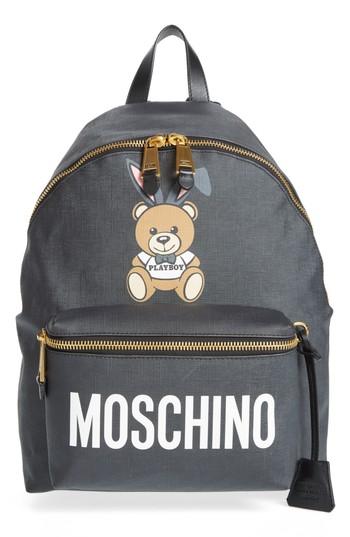 Moschino X Playboy Large Bunny Bear Woven Backpack - Black