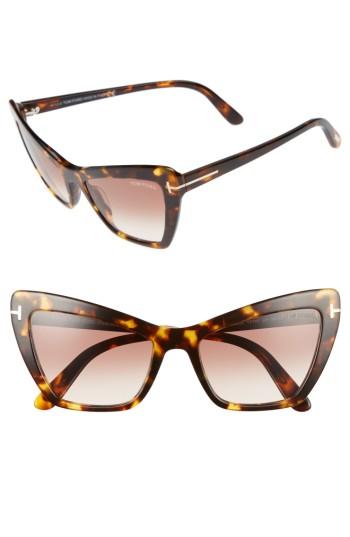 Women's Tom Ford Valesca 55mm Cat Eye Sunglasses - Dark Havana/ Gradient Brown