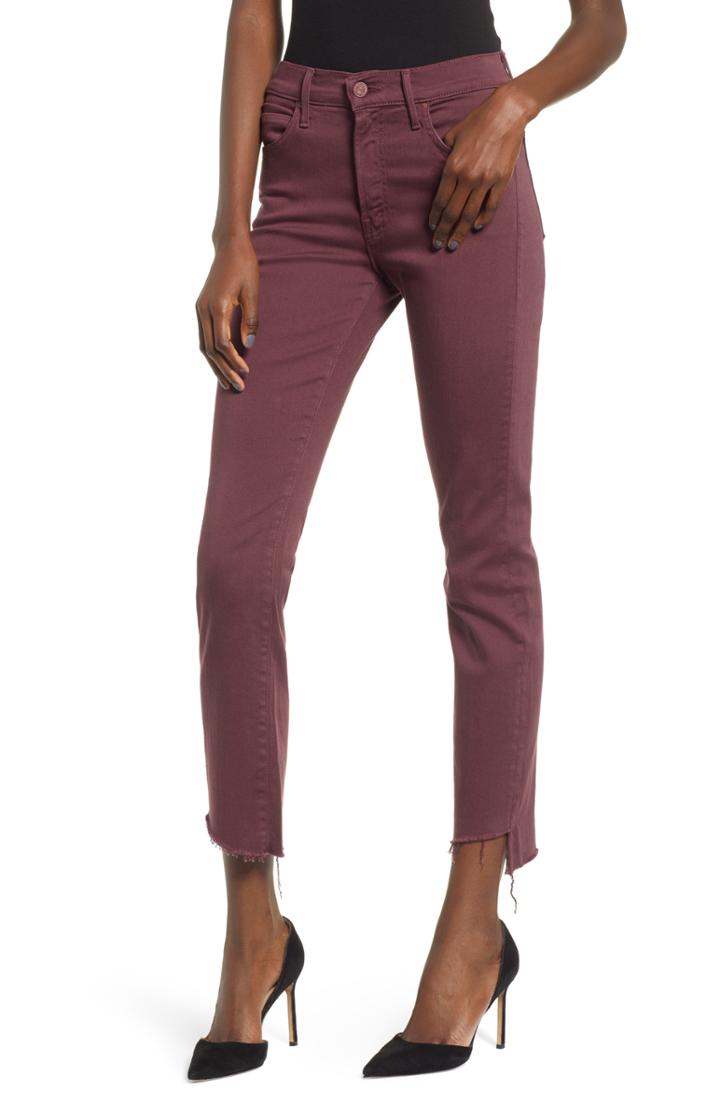 Women's Mother The Rascal Frayed Step Hem Ankle Slim Jeans - Purple