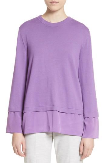 Women's St. John Collection Layered Hem Wool Sweater - Purple