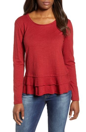 Women's Caslon Tiered Long Sleeve Tee - Red