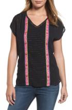 Women's Thml Embroidered Metallic Pinstripe Top - Black