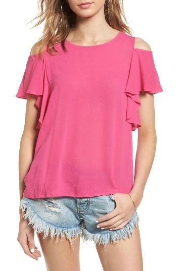 Women's Bp. Ruffle Cold Shoulder Blouse - Pink