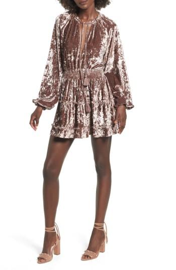 Women's Tularosa Delaney Crushed Velvet Minidress - Beige