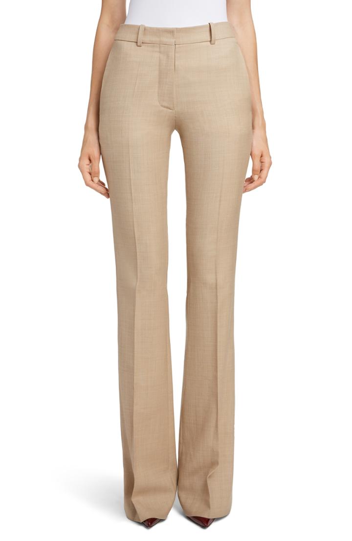 Women's Victoria Beckham High Waist Flare Wool Pants Us / 14 Uk - Beige