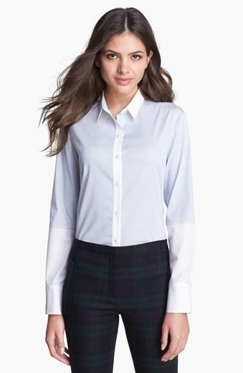 Theory 'ress' Pinstripe Shirt Blue Multi