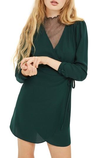 Women's Topshop Crepe Wrap Minidress Us (fits Like 0-2) - Green