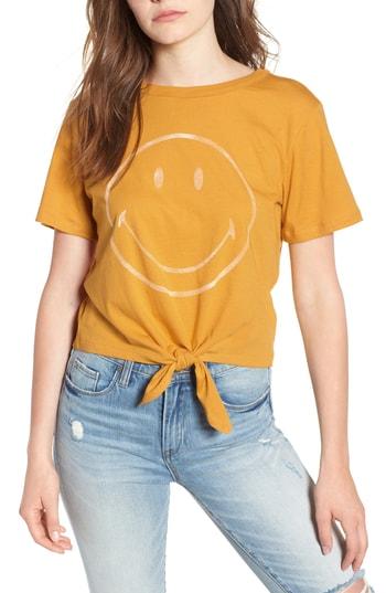 Women's Day By Daydreamer Smiley Tie Hem Boxy Tee - Yellow