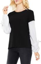 Women's Two By Vince Camuto Bubble Sleeve Mix Media Top, Size - Black
