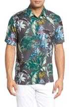 Men's Tommy Bahama Tropical Falls Regular Fit Print Silk Camp Shirt - Black
