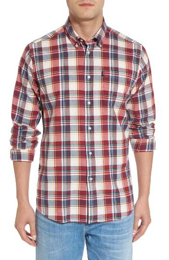 Men's Barbour Warren Tailored Fit Plaid Sport Shirt, Size - Red