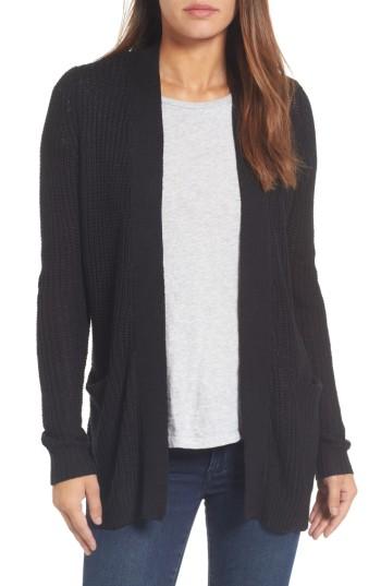 Women's Halogen Open Stitch Detail Cardigan, Size - Black