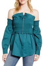 Women's Trouve Smocked Corset Shirt, Size - Blue/green
