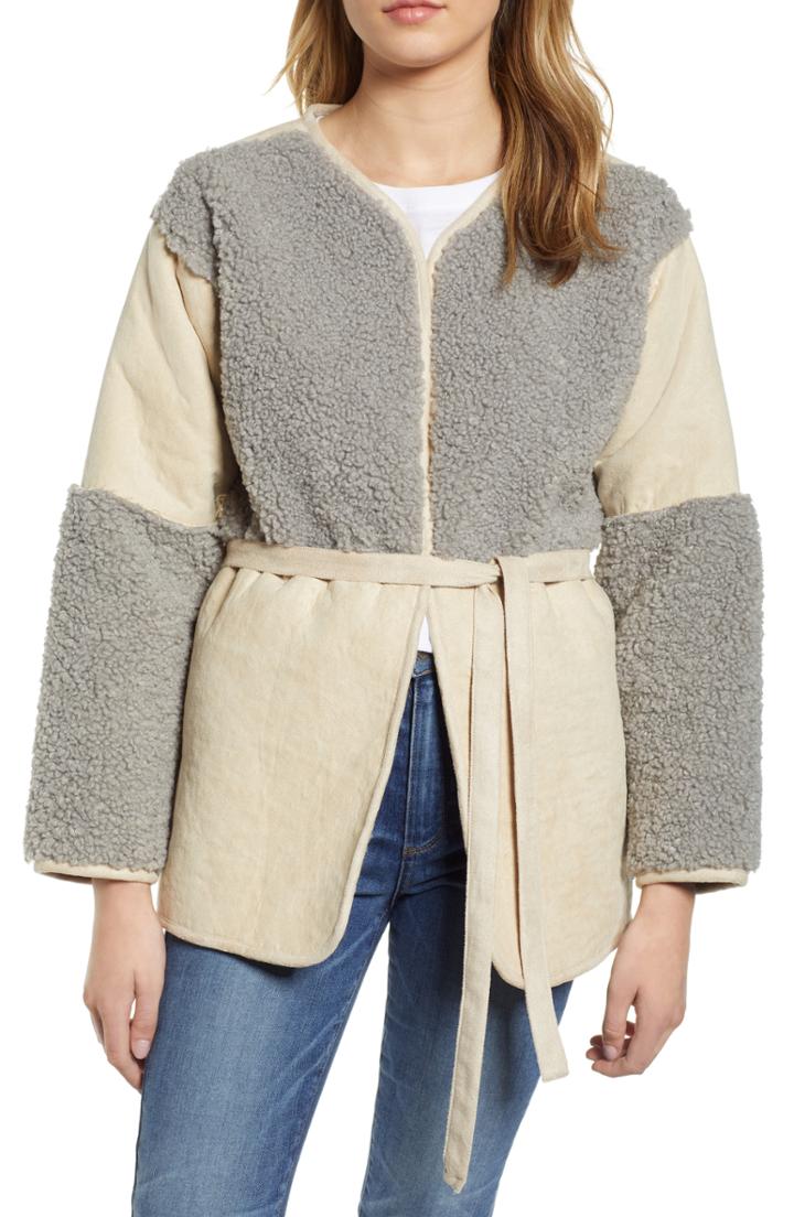 Women's Lucky Brand Mixed Faux Shearling Jacket - Grey