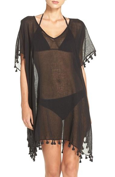 Women's Seafolly 'amnesia' Cotton Gauze Cover-up Caftan, Size - Black