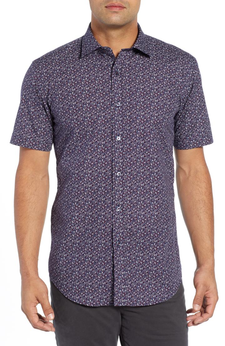 Men's Bugatchi Regular Fit Beach Print Sport Shirt - Blue