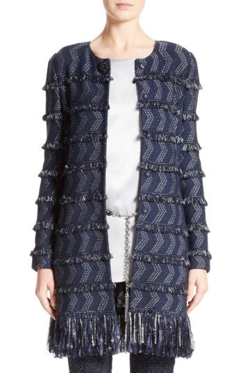 Women's St. John Collection Tara Fringe Tweed Topper - Blue