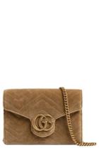 Women's Gucci Gg Marmont 2.0 Matelasse Velvet Wallet On A Chain - Brown
