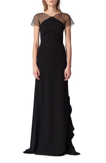 Women's Ml Monique Lhuillier Swiss Dot & Crepe Gown - Black