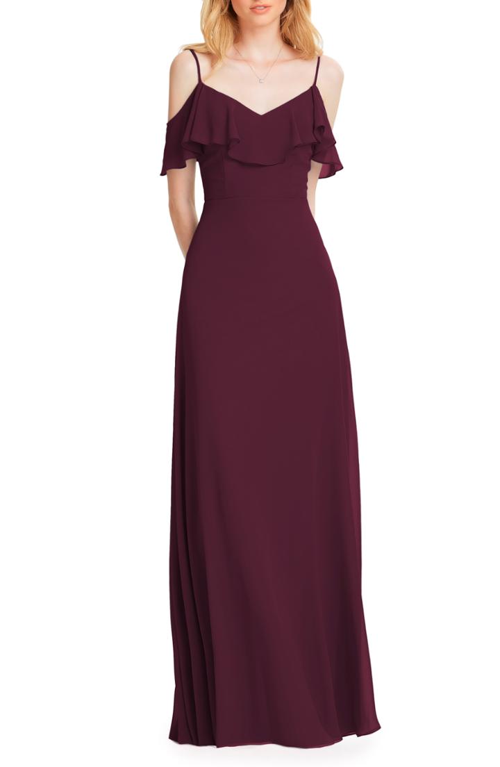 Women's #levkoff Ruffle Shoulder Chiffon Gown W (similar To 16w) - Red